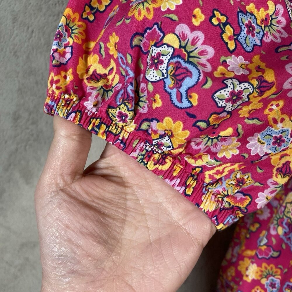 House of Harlow Floral Smocked Midi Dress XS Square Puff Sleeve Prairie Cottage - Picture 5 of 12